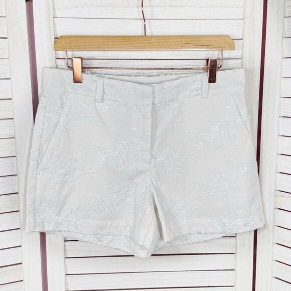 LOFT Pants - Loft Flower Embroidered Cotton Chino Shorts White 4 Cottage Preppy